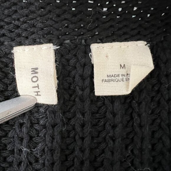 Anthropologie Moth Womens Cold Shoulder Sweater Blsck White Stripes size Medium - Picture 7 of 10